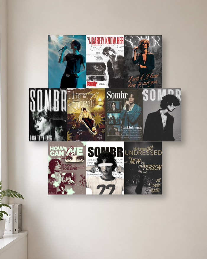 Sombr Poster Kit – A5 Indie Pop, Back to Friends, Live Concert & Dark Romantic Music Aesthetic Wall Collage Set for Room Decor