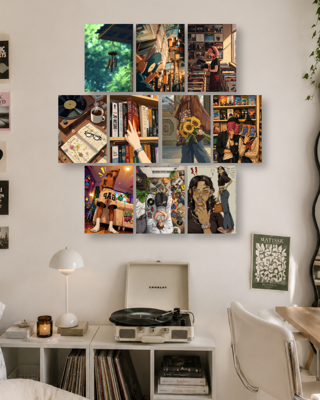 Lofi Chill Indie Poster Kit – A6 Aesthetic Anime, Vinyl & Cozy Bookstore Wall Collage Set for Room Decor