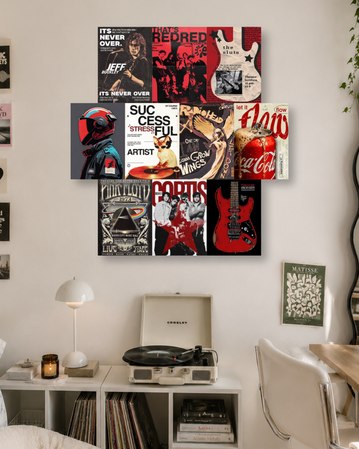 Indie Rock Poster Kit – Retro Rock Band, Guitar & Alternative Music Wall Collage Set for Room Decor