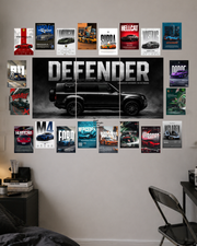 Defender Car Poster Set of 23 Pieces | 3 Split Wall Posters & 20 Sports Car Posters for Bedroom, Gaming Room & Car Lovers