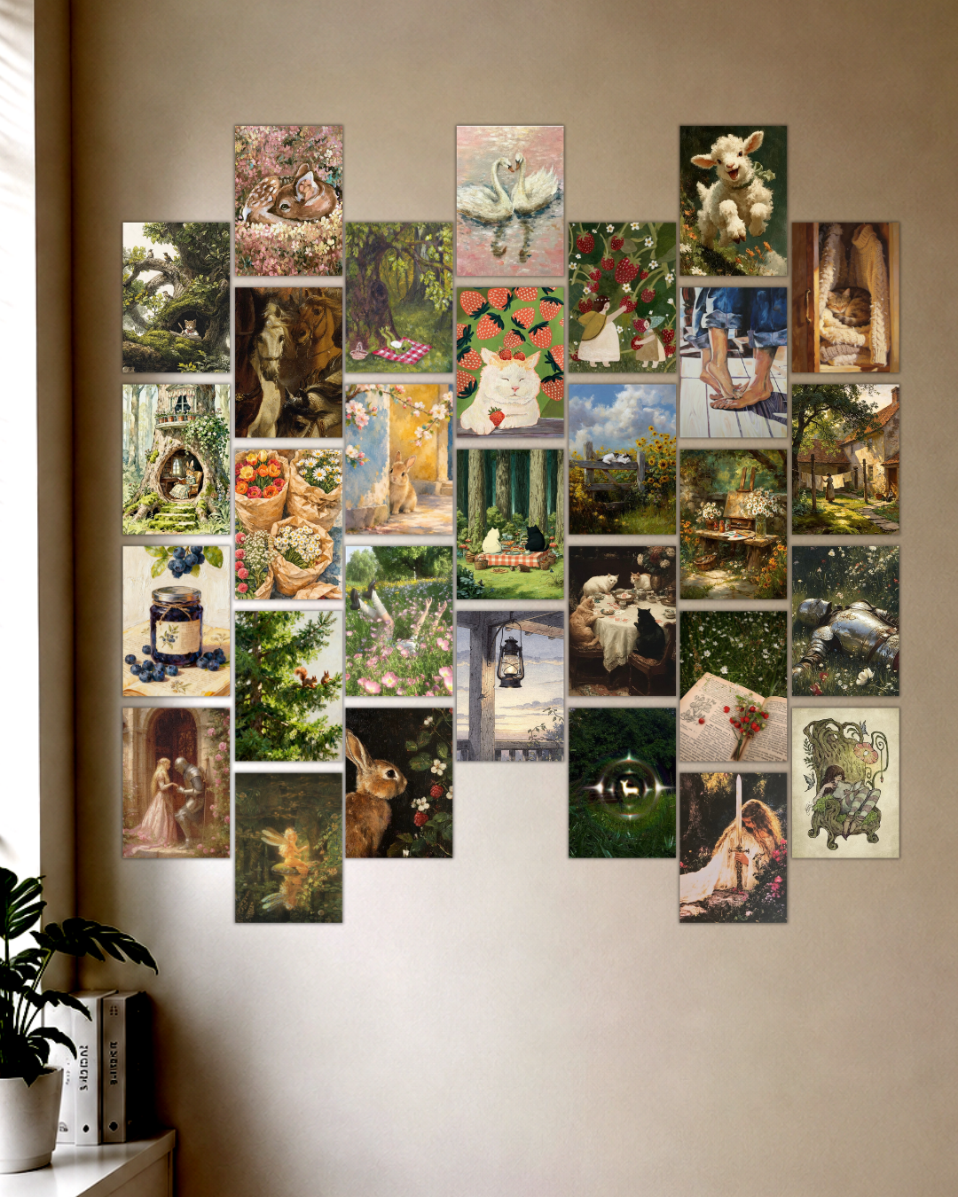 Cottagecore & Fairytale Aesthetic Poster Kit – Vintage Nature, Forest Animals, Whimsical Art & Romantic Wall Collage Set for Room Decor