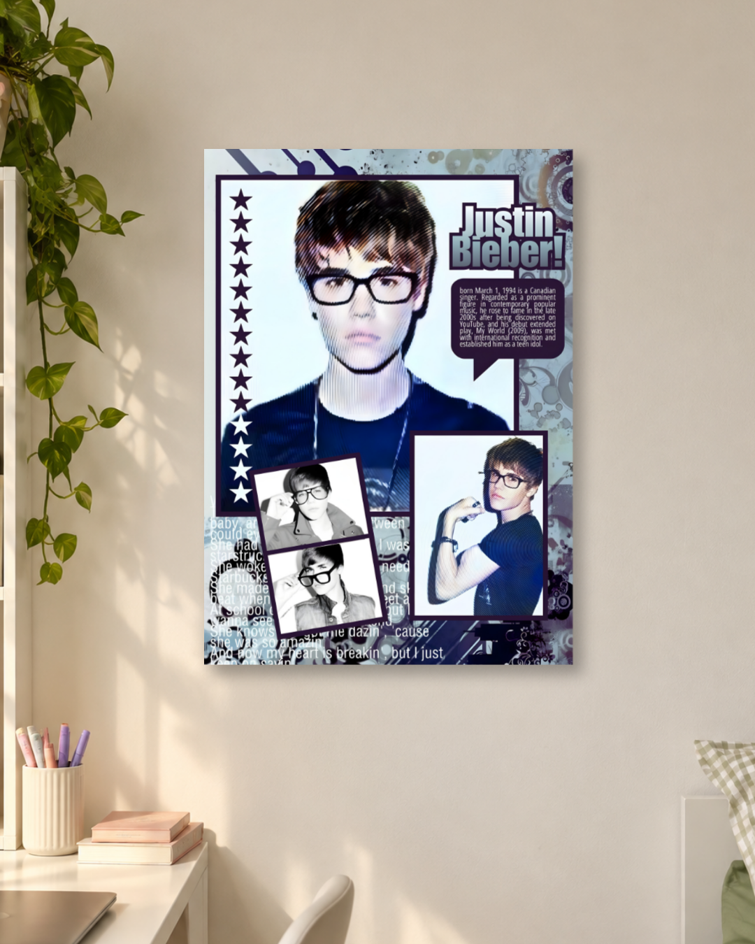 Vintage Justin Bieber Teen Idol Era Graphic with Glasses