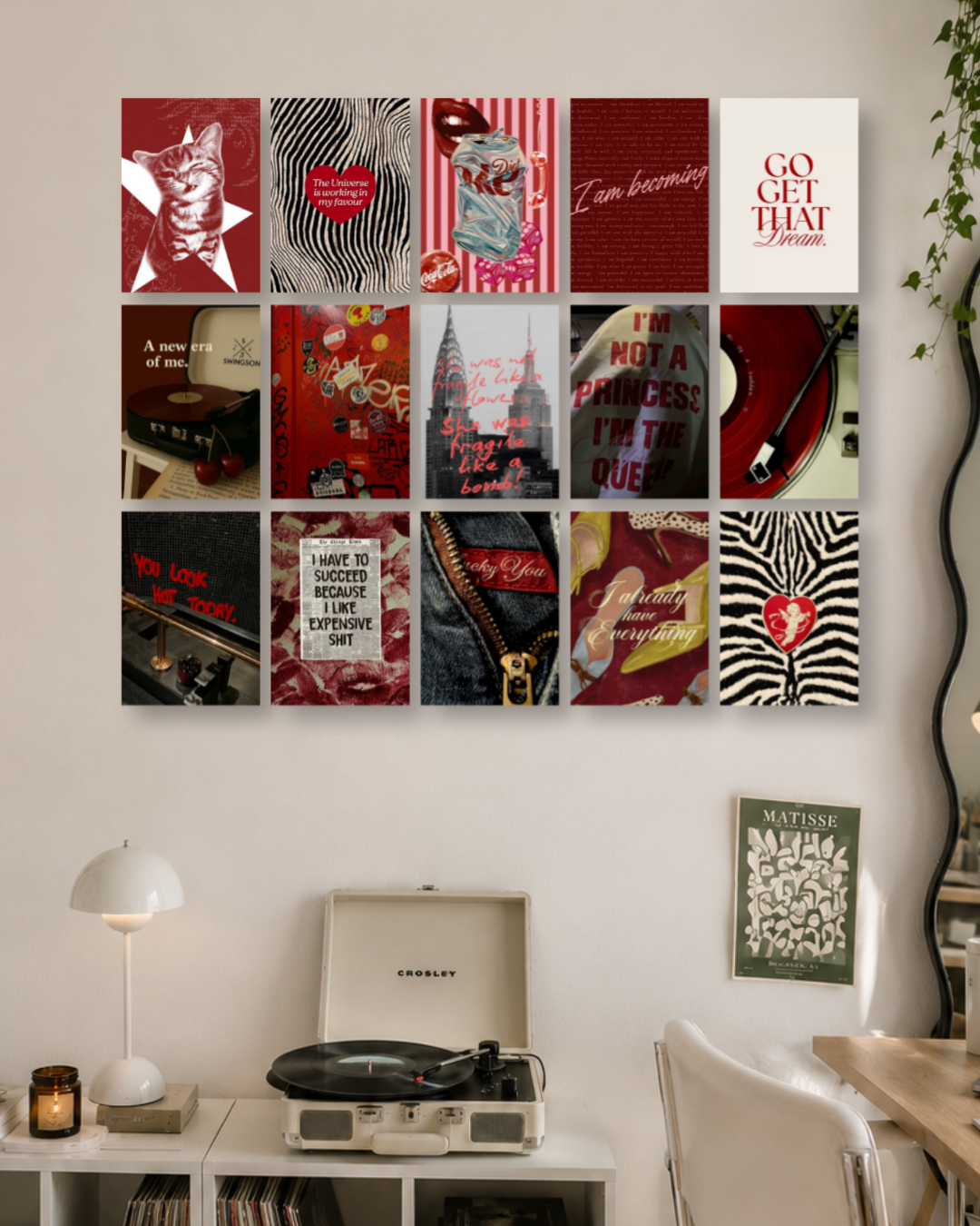 Rich Red Aesthetic Poster Kit – Cherry Luxe, Bold Baddie, Zebra Print & Glamour Affirmation Wall Collage Set for Room Decor