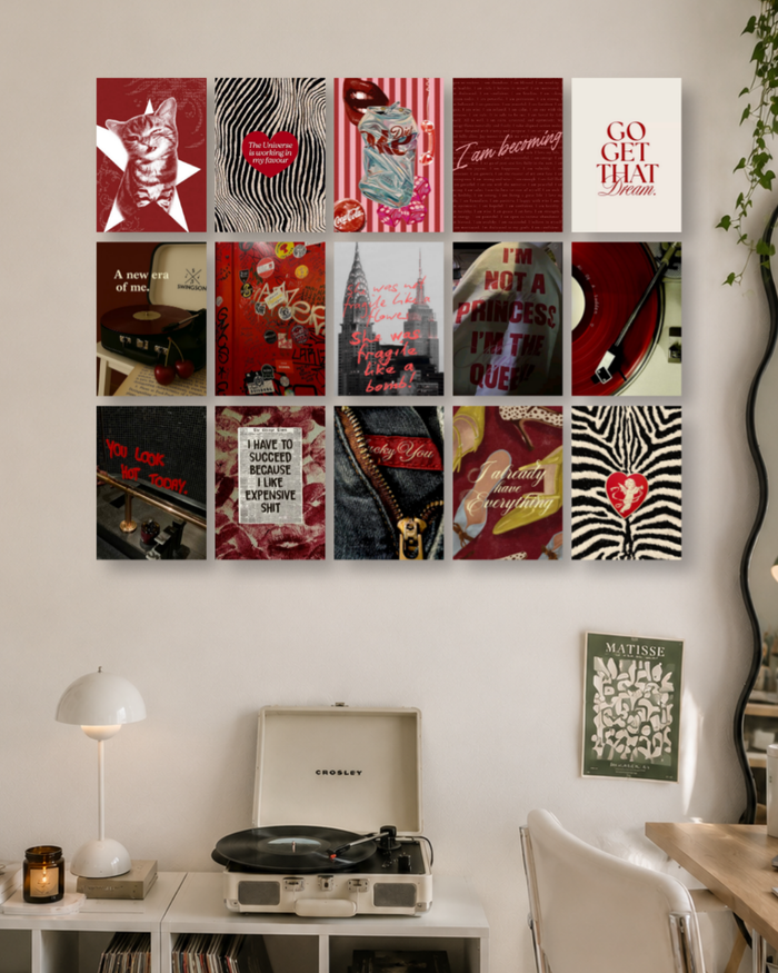 Rich Red Aesthetic Poster Kit – Cherry Luxe, Bold Baddie, Zebra Print & Glamour Affirmation Wall Collage Set for Room Decor