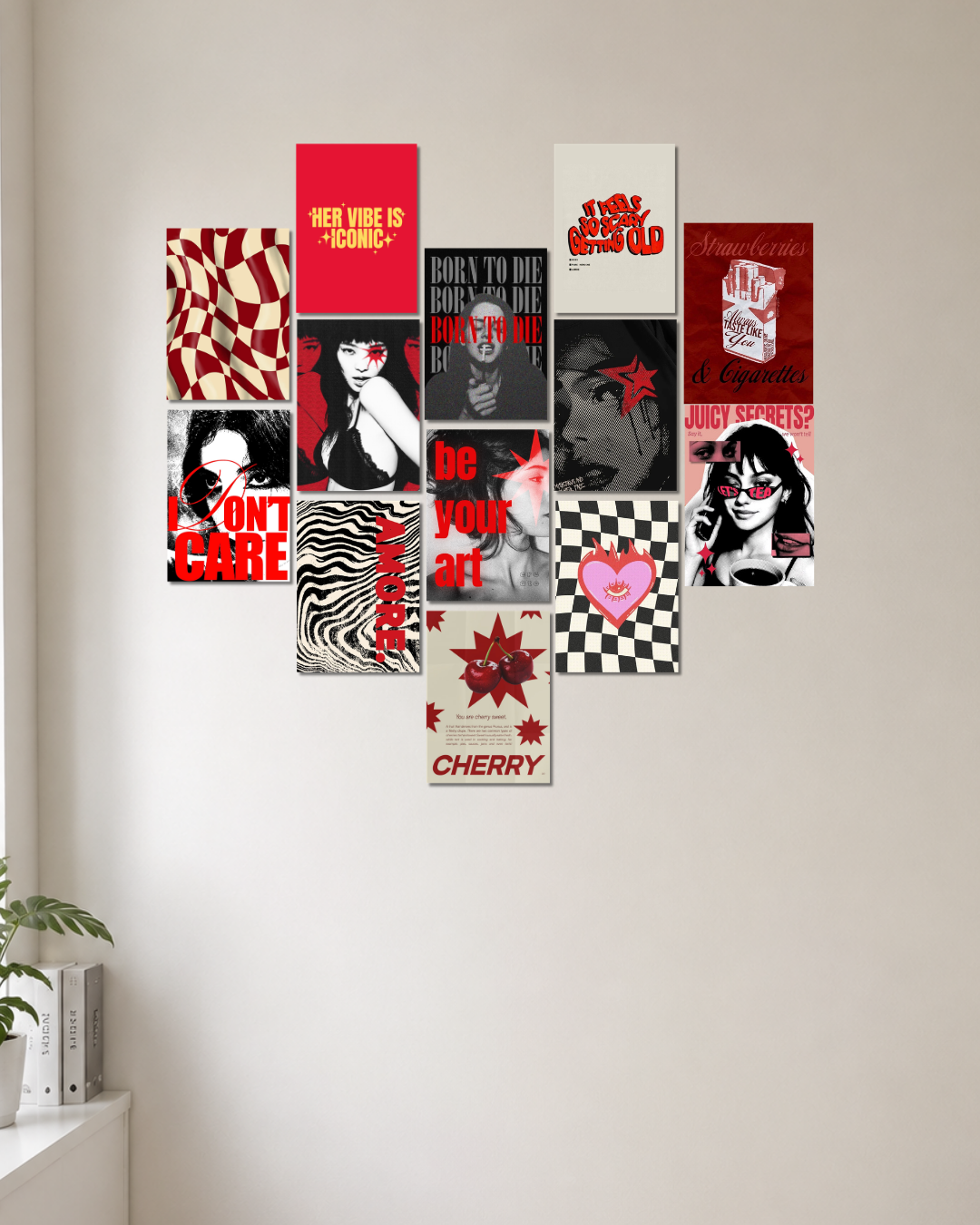 Red and Black Aesthetic Poster Kit – Lana Del Rey, Cherry, Retro Typography & Dark Cherry Wall Collage Set for Room Decor