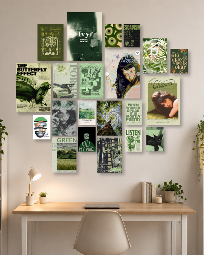 Green Indie Aesthetic Poster Multisize Kit –Clairo, Frank Ocean, Lana Del Rey, The Marías & Sage Forest Wall Collage Set for Room Decor