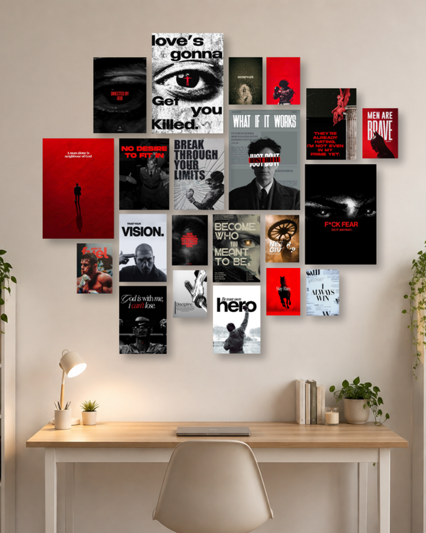 Dark Motivational & Sigma Mindset Poster Kit – Multi-Size A4, A5 & A6 Dark Gym, Cillian Murphy, Rocky & Discipline Wall Collage Set for Room Decor