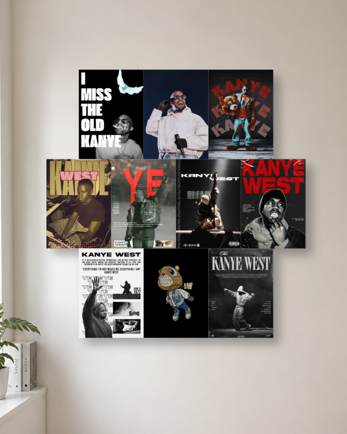 Kanye West Poster Kit – Ye, Dropout Bear, Hip-Hop Icon & Concert Wall Collage Set for Room Decor